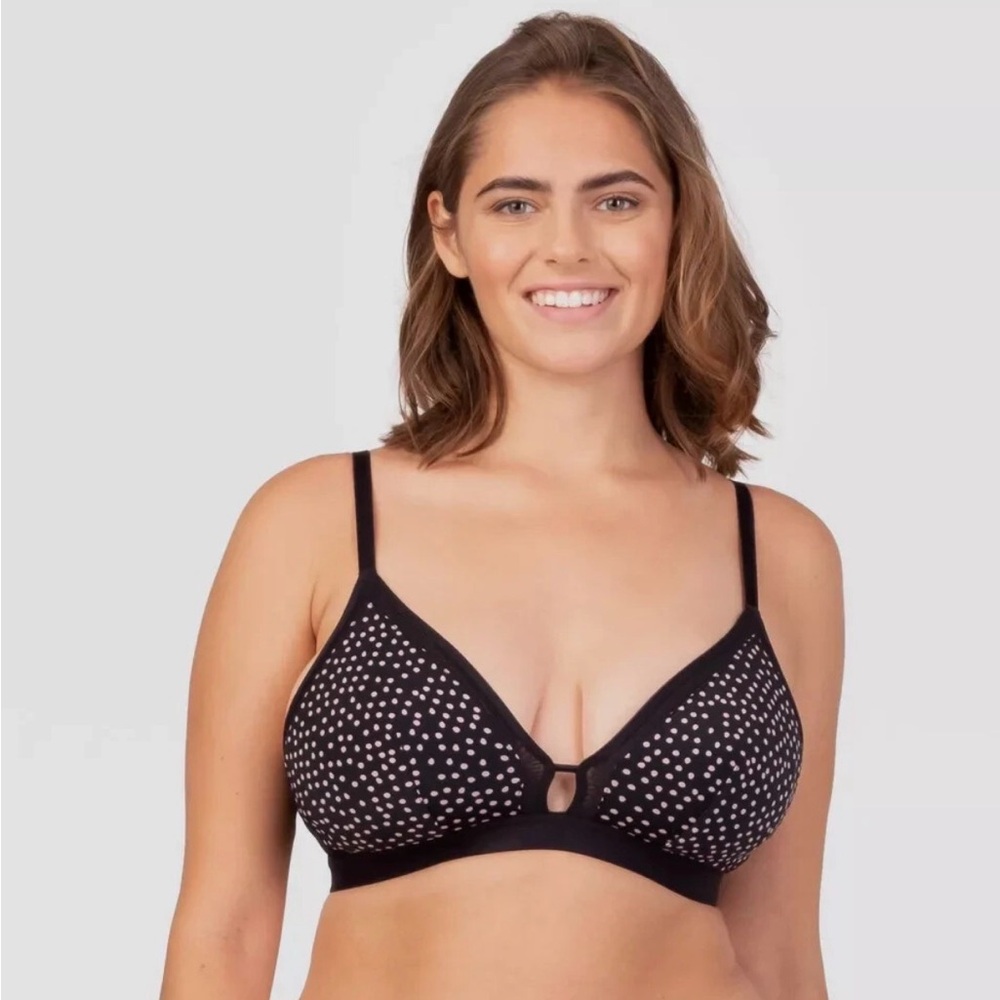 Cutout Hot Lively Bralette - Black w/ Pink Polka-Dots, Wire-Free